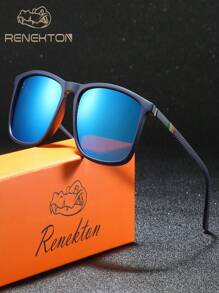 1pc Unisex Square Sports Sunglasses, Classical Outdoor Cycling Fishing Driver Glasses With Decorative Temples, Gift Box Packaging, Ideal Holiday Gift