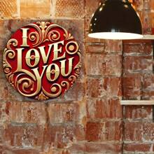 1 包“我爱你”装饰标志 - 金属雕刻圆形金属墙艺术，圣诞节/新年装饰标志，圣诞节/新年礼物，适合家庭、酒吧、咖啡厅和俱乐部，有趣的设计，可重复使用的悬挂装饰，随机风格 - 彩色 - 查看 6