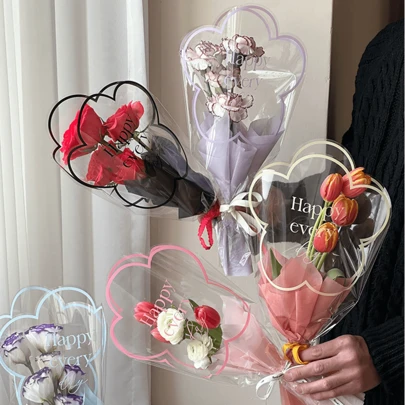 50pcs Transparent Flower Packaging Bags, Multi Flower Bags, Used For Holiday Gift Packaging Bags, Valentine's Day Rose Bouquet Bags, Various Flower Packaging Bags, Waterproof And Durable.