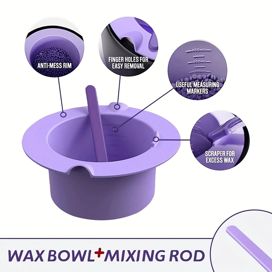 Tazón de silicona a juego para derretir cera, tazón interior de silicona resistente al calor para derretir bolitas de cera, (Morado) viene con 1 rasqueta de silicona, tazón calentador de cera de silicona fácil de limpiar, tazón de silicona para derretir cera - Morado - Ver 1