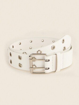 1pc Punk Style Grommets Belt, Unisex Waist Chain Decor PU Leather Belt Summer, School Fall, Autumn, Halloween