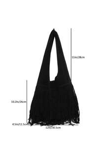 时尚简约别致大容量女士单肩托特包，新款韩版腋下手提包 - 黑色 - 查看 3