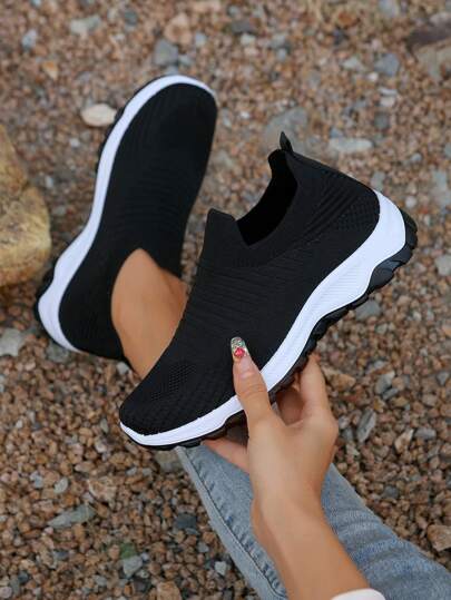 女士纯色休闲运动鞋，轻便软底运动鞋，低帮透气健身鞋