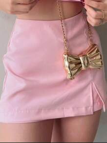 TAILORED SHORT SKIRT WITH SLIT SUMMER FASHION - 淺粉色 - 查看 1