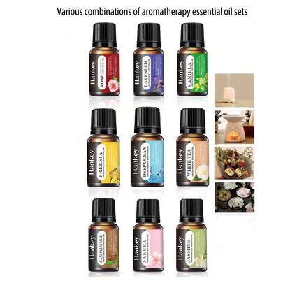 9件套精油套装，12件/10件/8件/6件/5件/3件精油礼盒套装，19件/6件/5件/4件/3件/2件精油组合套装，玫瑰、薰衣草、茉莉、香草、海洋香型及19种10ml精油，适用于精油扩香器、香薰蜡烛、油灯扩香器、香石、加湿器、汽车空气清新剂、家居香氛补充装