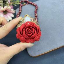 1pc Plus Size New Design Rose Flower Necklace With Baroque Pearl, Handmade, Original Design Jewelry, Suitable For Women