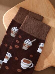 1 Pair Unisex Crew Socks With Creative Beer Cup & Beverage Prints, Unique Gifts, Comfortable & Breathable, Suitable For Valentine's Day, Home, Party, Couples, Birthdays, All Seasons