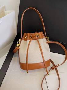 1 chiếc túi xách nữ, túi đeo vai đan bằng rơm thông thường, túi đeo chéo vai, túi xách nhỏ có khóa rút - màu nâu - Xem 1