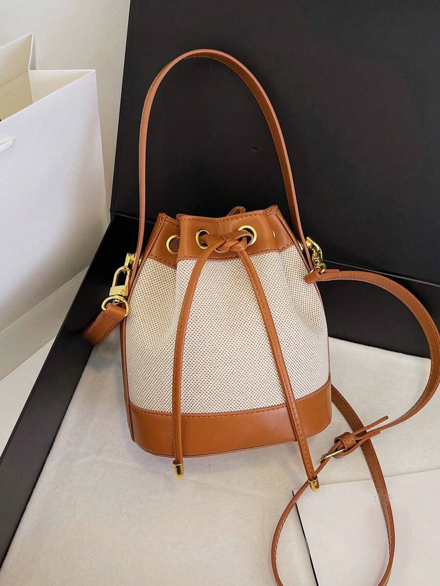 1 chiếc túi xách nữ, túi đeo vai đan bằng rơm thông thường, túi đeo chéo vai, túi xách nhỏ có khóa rút - màu nâu - Xem 1