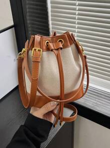 1 chiếc túi xách nữ, túi đeo vai đan bằng rơm thông thường, túi đeo chéo vai, túi xách nhỏ có khóa rút - màu nâu - Xem 6