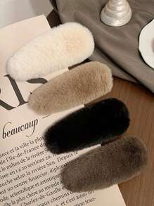 4pcs/Set Women's Autumn/Winter Cute Fuzzy Hair Clips In Black, White And Brown, Elegant And Simple Minimalist Solid Color Fashion Hair Accessories For Daily, Party, Work, Travel, Hairstyling, Makeup