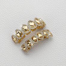 Asymmetrical 8-Tooth Golden Plated Dental Set With Zirconium Micro Inlay Teeth Grills, Popular Accessories Personalized Dentures - Multicolor - View 6