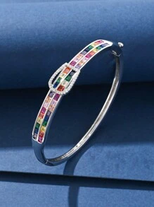 1pc Elegant Bracelet/Ring Set With Fashionable Buckle Design, Sparkling Zirconia Stones, Platinum Plated, Suitable For Evening Gowns, Parties, Holidays, Anniversaries, Birthdays, Employee Rewards, And Daily Wear - Bracelet Set - View 3