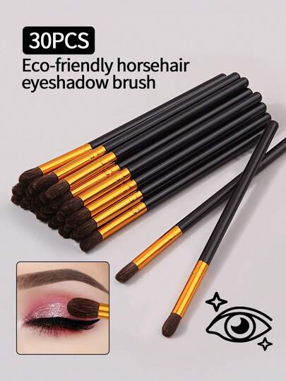 3/10/12/30支装优质天然毛眼影化妆刷，柔软易晕染，适合初学者，含高光、鼻影轮廓刷，便携式多功能化妆工具，眉刷、眼影刷等。