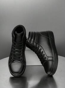 Men's Black Niche Classic Retro Casual High-Top Sneakers, Outdoor Fashion High-Platform Couples Shock-Absorbing Casual Shoes - Black - View 3