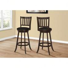 Bar Stool, Set Of 2, Swivel, Bar Height, Brown Wood, Black Leather Look, Transitional,Fiah