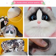 HUIJUFU Realistic Puffy Plush Cat - Shaped Cross - Body Handbag For Women - 藍貓 - 查看 9