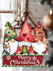 1 pieza Cartel de Feliz Navidad Bienvenido Adorno de madera, Santa con sombrero decoración colgante de madera, decoración navideña para puerta, granja, porche, pared, regalo navideño - Multicolor - Ver 7