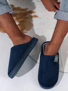 Dép giữ nhiệt ấm áp cho nam/nữ, dép đi trong nhà chống trượt cho cặp đôi và ký túc xá sinh viên, lông dày, mùa thu/đông - Màu xanh hải quân - Xem 3