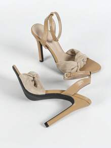 Giày sandal cao gót mũi tròn quai ngang mắt cá chân gợi cảm dành cho nữ, giày cao gót nhọn thanh lịch dự tiệc, màu mơ, thời trang xuân hè. - Màu be - Xem 6