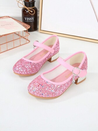 Girls' Fashion Elegant Sequin High Heel Shoes, Children's Dance Performance Lightweight Princess Shoes