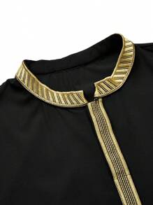 Traditional Embroidered Collar Long Robe For Men, Casual Nationality Arabic Style Long Sleeve Robe - Black - View 5