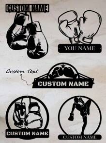 1 pieza Guantes de boxeo de pared de arte metálico personalizados y logotipo con nombre de boxeador personalizado, decoración del hogar, decoración de la sala de gimnasio para Navidad, cumpleaños - Estilo rústico, patio, porche, decoración de pared con bandera a cuadros de carreras - Exquisito, de moda, regalos de Navidad únicos - El regalo ideal para fans de boxeo a medida para darle a él/ella, novio, novia