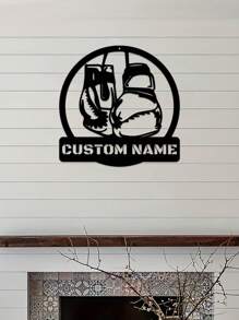 1 pieza Guantes de boxeo de pared de arte metálico personalizados y logotipo con nombre de boxeador personalizado, decoración del hogar, decoración de la sala de gimnasio para Navidad, cumpleaños - Estilo rústico, patio, porche, decoración de pared con bandera a cuadros de carreras - Exquisito, de moda, regalos de Navidad únicos - El regalo ideal para fans de boxeo a medida para darle a él/ella, novio, novia