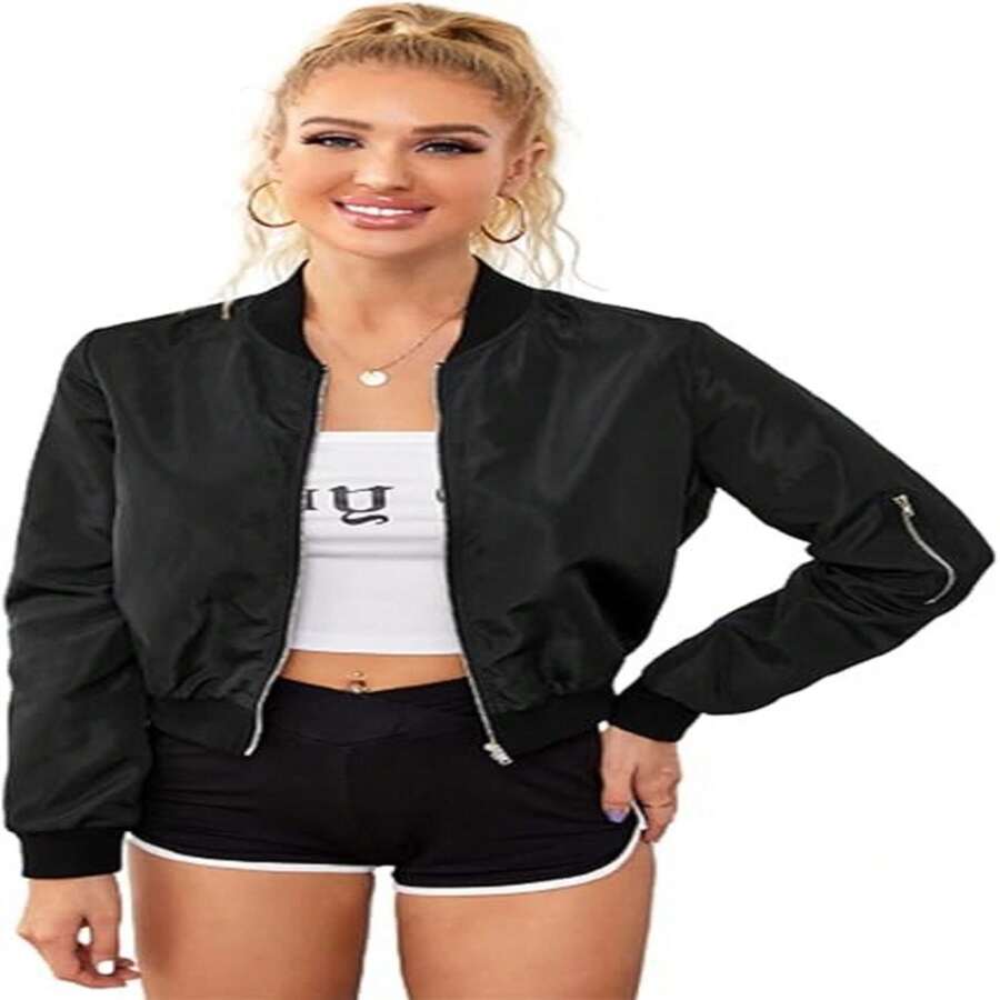 Chaqueta bomber para mujer - Negro - Ver 1