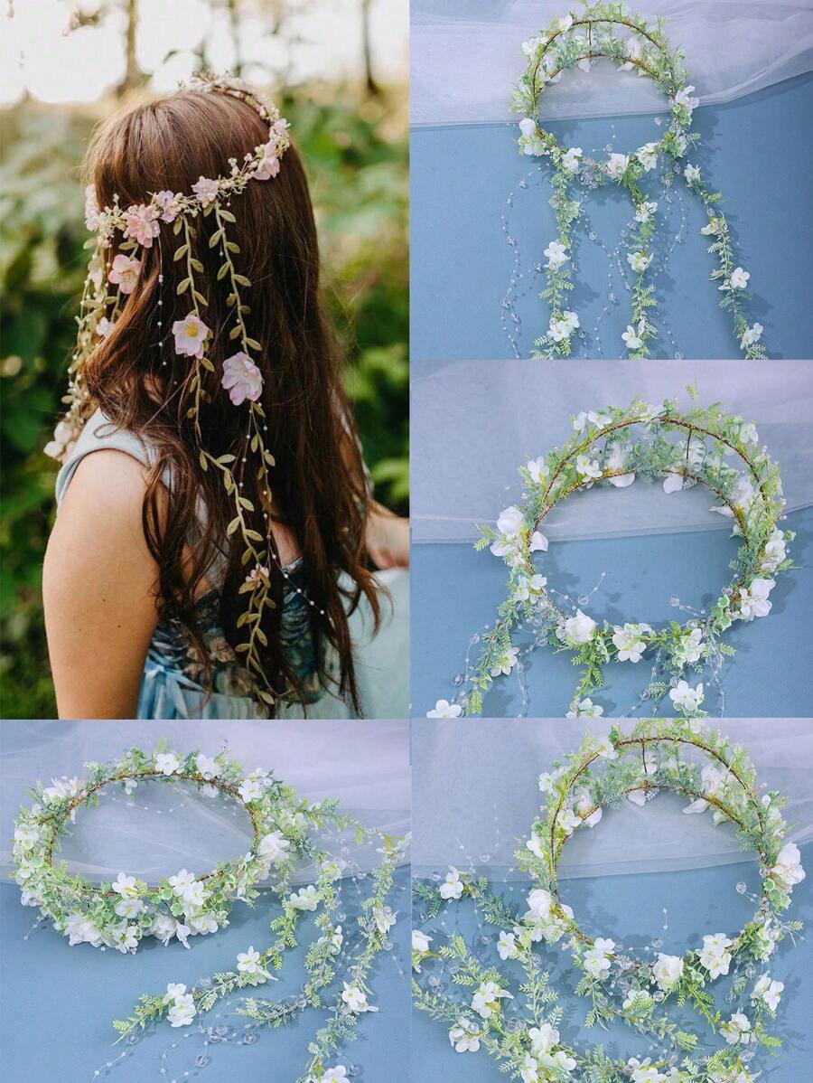 1pc Green Elegant Flower Crown Headband, Princess Hair Accessory For Women, Ideal For Wedding, Party - màu xanh lá - Xem 1