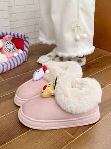 女士毛绒拖鞋，温暖舒适的休闲便鞋，适合日常穿着，秋冬季，圆头简约低跟优雅女士拖鞋 - 粉色 - 查看 4