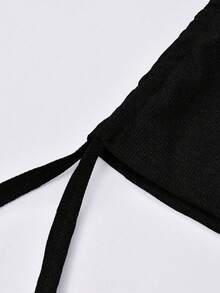 Women's Simple Solid Color Long Sleeve Drawstring Dress Casual Black Spring Elegant - Black - View 5