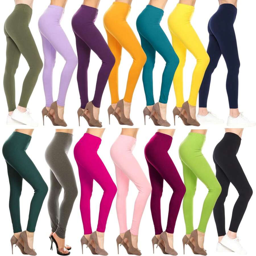 Women's Single & Multi-Item Pack Of Randomly Assorted Cotton Leggings - 3 件裝隨機挑選 - 查看 1