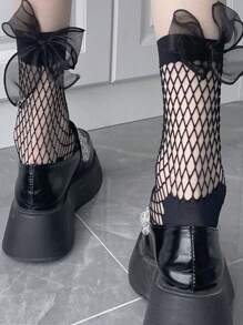 1双渔网袜夏季薄款短款网眼丝袜脚底性感镂空隐形蝴蝶结女士中筒袜 - 彩色 - 查看 4