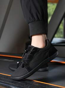 1 Pair Comfortable Road Running Shoes, Rubber Non-Slip Soles, Breathable Canvas Upper, Wide Toe Box, Suitable For Camping, Hiking, Walking, Fashion Sports Sneakers, Lightweight, Non-Slip, Lace-Up, Minimalist Barefoot Style - Black - View 10