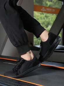 1 Pair Comfortable Road Running Shoes, Rubber Non-Slip Soles, Breathable Canvas Upper, Wide Toe Box, Suitable For Camping, Hiking, Walking, Fashion Sports Sneakers, Lightweight, Non-Slip, Lace-Up, Minimalist Barefoot Style - Black - View 9