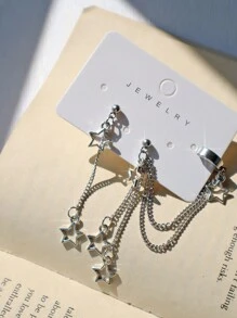 1 对星形耳环套装，包括星形吊坠耳环、Y2K 星形魅力夹式耳环、星形链式吊坠耳环、镂空星形街头时尚耳环、情侣星形耳环、星形链式耳饰 - 銀色 - 查看 6