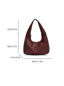 休闲简约大容量轻便多功能女士腋下包 - 酒紅色 - 查看 11