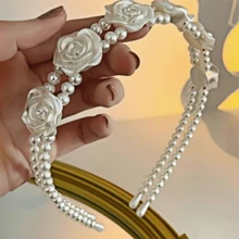 1 Băng đô hai lớp giả ngọc trai hoa trà trắng cổ điển, Phụ kiện tóc hoa thanh lịch trẻ trung độc đáo, Thích hợp cho phụ nữ hàng ngày và lễ hội, Quà tặng ngày lễ tình nhân - trắng - Xem 5