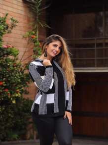Blouse Cap Towel Plaid With Striped Weaves Mousse - màu đen - Xem 3