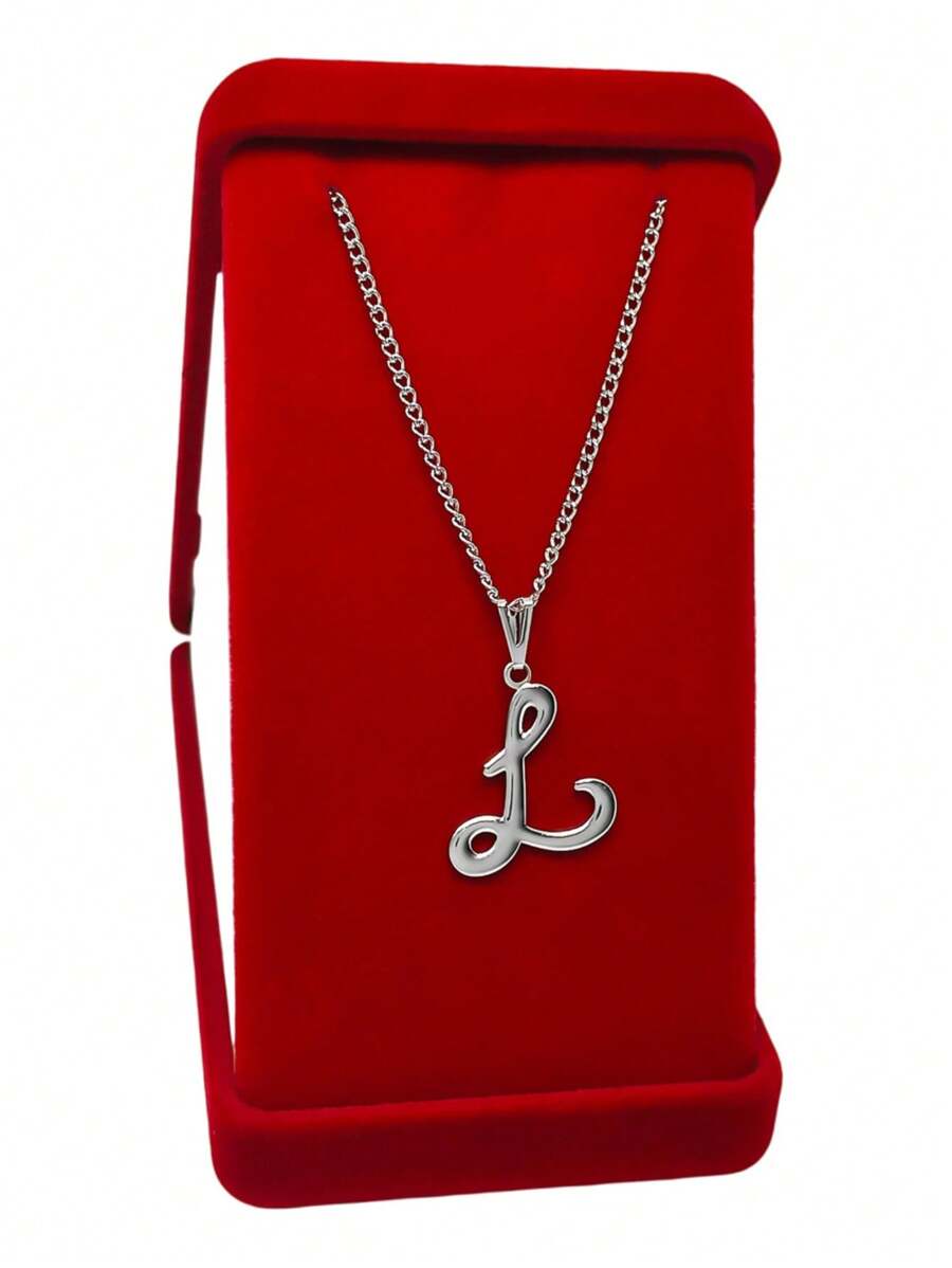 Women's Initial Letter Pendant Necklace In Original Stainless Steel - L - Xem 1