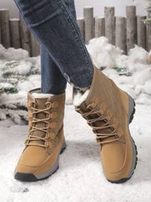 时尚高帮防滑保暖户外徒步运动休闲鞋 - 卡其色 - 查看 5