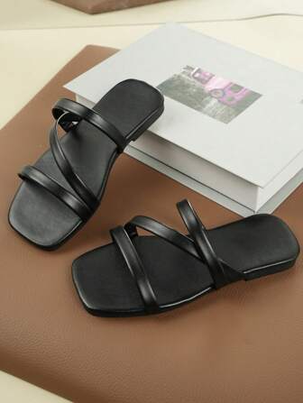 Kids Casual Flat Square Toe Thin Strap Beach Slippers, Outdoor Sandals For Children Spring/Summer
