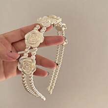 1 Băng đô hai lớp giả ngọc trai hoa trà trắng cổ điển, Phụ kiện tóc hoa thanh lịch trẻ trung độc đáo, Thích hợp cho phụ nữ hàng ngày và lễ hội, Quà tặng ngày lễ tình nhân - trắng - Xem 4