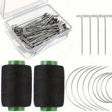 32pcs/21pcs Professional Wig Sewing Needle And Thread Set, C-Shaped Curved Needles & T-Shaped Wig Clips, With 2pcs/1pc Spool Of Sewing Thread, For Wig Making, Wig Repairing, Wig DIY Handmade Hair Extension - Black - View 2