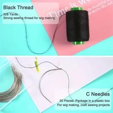 32pcs/21pcs Professional Wig Sewing Needle And Thread Set, C-Shaped Curved Needles & T-Shaped Wig Clips, With 2pcs/1pc Spool Of Sewing Thread, For Wig Making, Wig Repairing, Wig DIY Handmade Hair Extension - Black - View 7