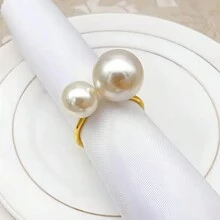 10/50/100pcs Artificial Metal Pearl Napkin Rings, Gold & Silver Napkin Holders, Tabletop Napkin Clips, Suitable For Wedding Party, Home Dining Table Decor - Multicolor - View 13