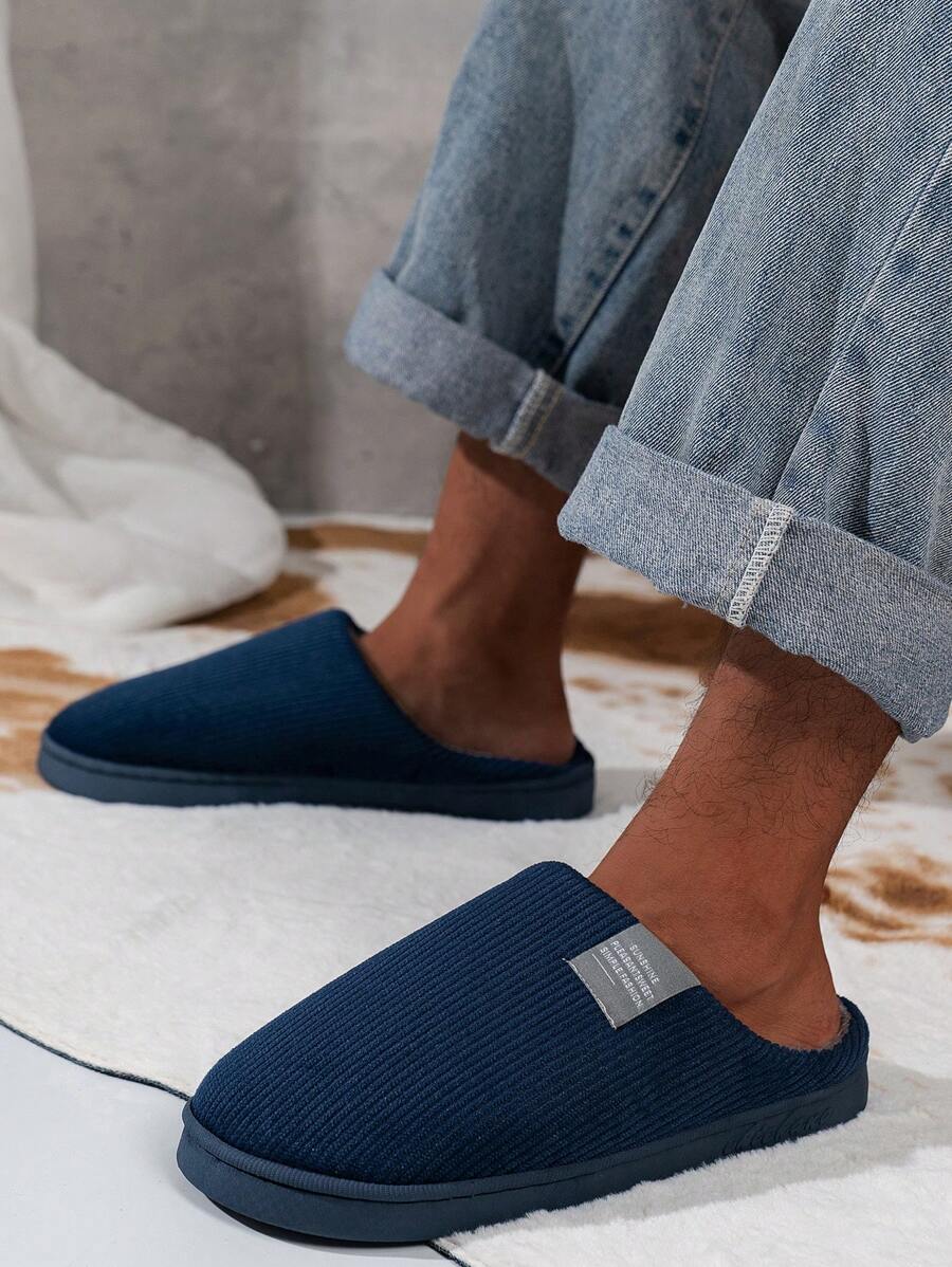 Dép giữ nhiệt ấm áp cho nam/nữ, dép đi trong nhà chống trượt cho cặp đôi và ký túc xá sinh viên, lông dày, mùa thu/đông - Màu xanh hải quân - Xem 1
