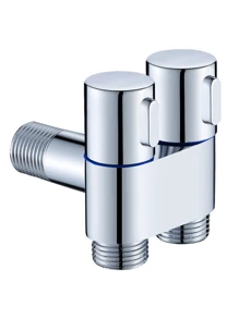 1 pieza Válvula de ángulo con doble salida - Válvula mini ahorradora de espacio de acero inoxidable con rosca universal para bidé, pistola de ducha, control dual, una entrada y dos salidas (Cromo, Negro, Dorado, seleccionable)