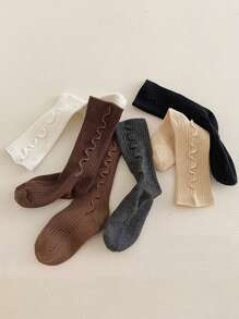 1 双蕾丝边婴儿/儿童袜子，柔软透气保暖蕾丝婴儿袜子，学生及膝袜，幼儿室内防滑袜子，适合日常穿着 - 彩色 - 查看 7